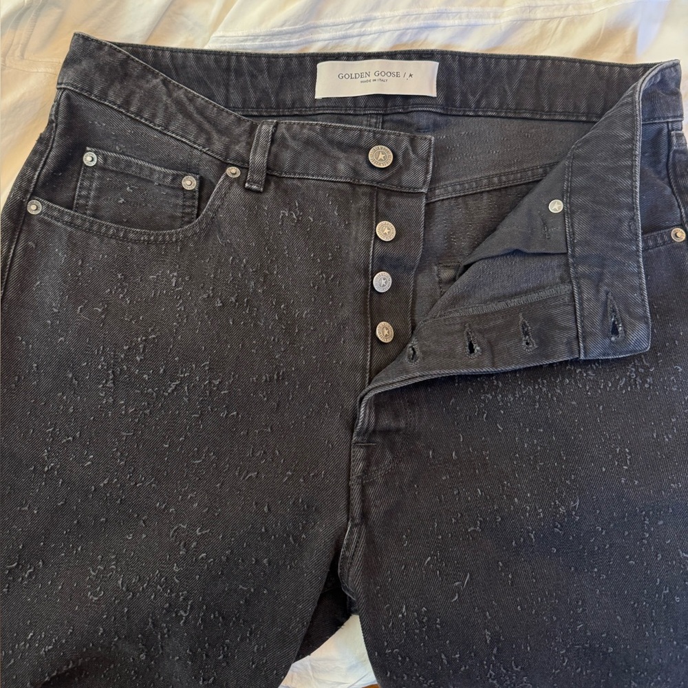 Golden Goose Women's Charcoal Distressed High Rise Jeans
